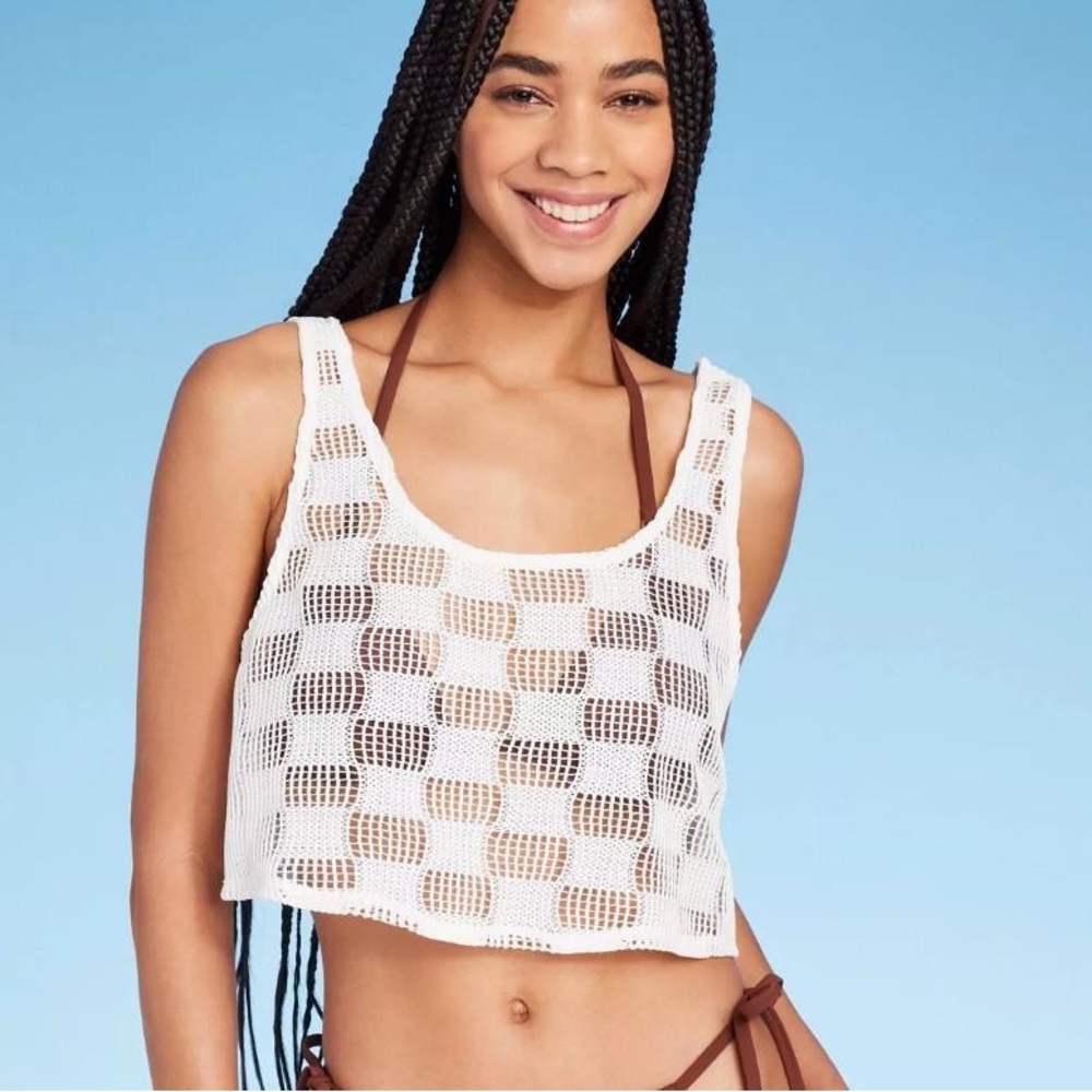 NWT wild fable Cream Crochet cover up Tank Top With shorts